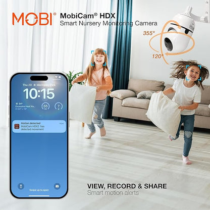 MobiCam HDX Wi-Fi Pan & Tilt Smart Nursery, Elderly & Home Monitoring Camera, 1080p HD Indoor Security Night Vision IP Camera, Motion Detection, Two-Way Audio, Cloud & SD Card Storage - (2-Pack)