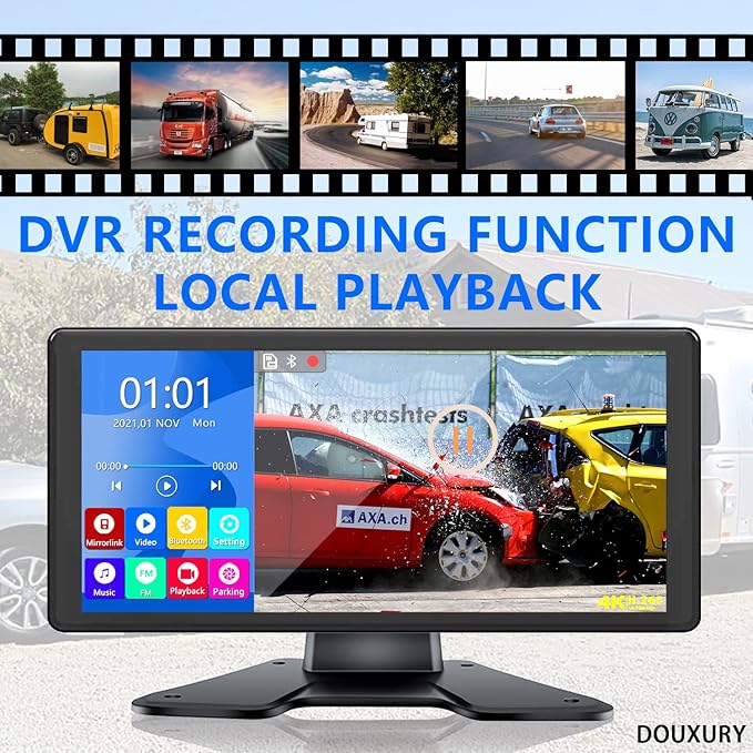 RV Backup Camera for RV Truck Semi Truck Trailer, 4K 10.36" Touch Monitor with Recording DVR MP5 Bluetooth Adjustable Parking Assist Line & Four 1080P AHD IP69 Waterproof Rear Side View Backup Cameras