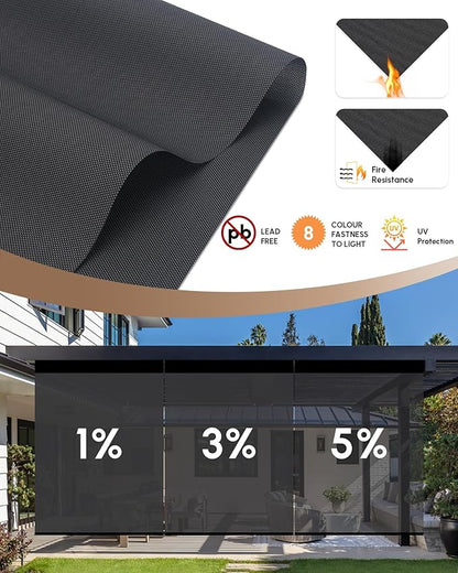 Kincmo Motorized Outdoor Shades for Patio Porch, Custom Outdoor Motorized Blinds with Remote, Waterproof & Windproof Patio Shades Work with Apple Homekit,Alexa,Google (3% Openness Dark Grey)