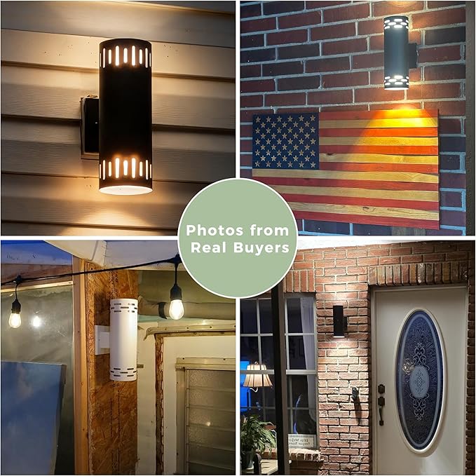 Outdoor Wall Lights, 12'' Up and Down LED Cylinder Exterior Lighting Fixtures, 23W 3000K IP65 Waterproof Wall Sconces for House, Garage, Patio, Porch, 2 Pack White