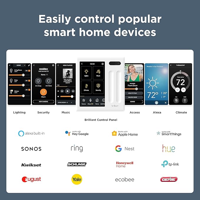 Brilliant Smart Home Control (2-Switch Panel) — Alexa Built-In & Compatible with Ring, Sonos, Hue, Google Nest, Wemo, SmartThings, Apple HomeKit — In-Wall Touchscreen Control for Lights, Music, & More