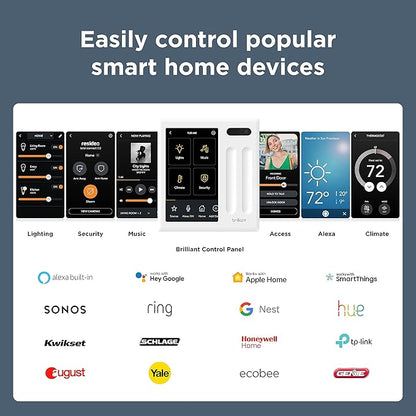 Brilliant Smart Home Control (2-Switch Panel) — Alexa Built-In & Compatible with Ring, Sonos, Hue, Google Nest, Wemo, SmartThings, Apple HomeKit — In-Wall Touchscreen Control for Lights, Music, & More