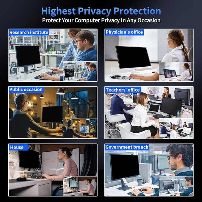 2 Pack- 24 Inch Curved Computer Privacy Screen Filter for 16:9 Widescreen Computer Monitor Computer Screen Protector Computer Screen Privacy Shield Anti Glare and Blue Light