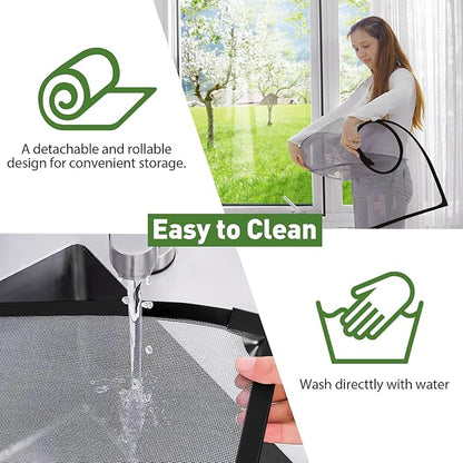 HOFUDON Window Screen Adjustable Magnetic Window Screen Replacement Max 23” x 34”, DIY Fiberglass Mesh Window Screens for House Windows Black Frame Grey Mesh