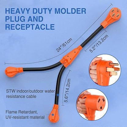 Nilight 50Amp to 30Amp RV Y Splitter Adapter Cord 10 AWG NEMA 14-50P TT-30R