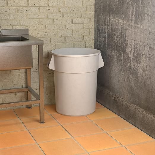 55 Gallon White Round Commercial Trash Can, Heavy-Duty Food Grade NSF Certified, Perfect for Restaurant, Office, School, Garage, Backyard, Workshop, Warehouse