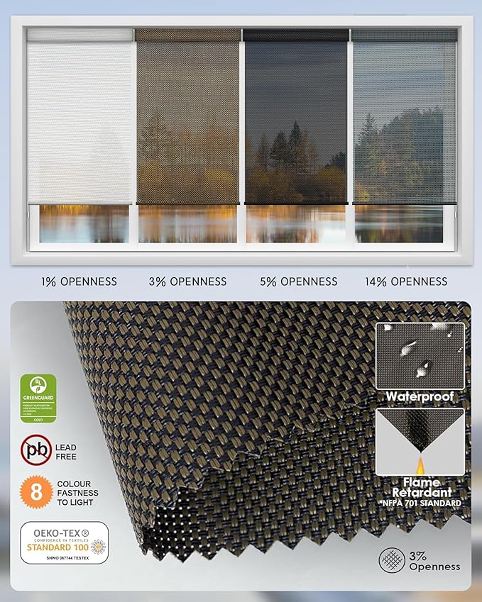 Yoolax Motorized Solar Shades Light Filtering Motorized Blinds with Remote Smart Blinds Work with Alexa, Google, Flame Retardant Roller Shades for Windows, Customized (3% Openness Greyish Brown)