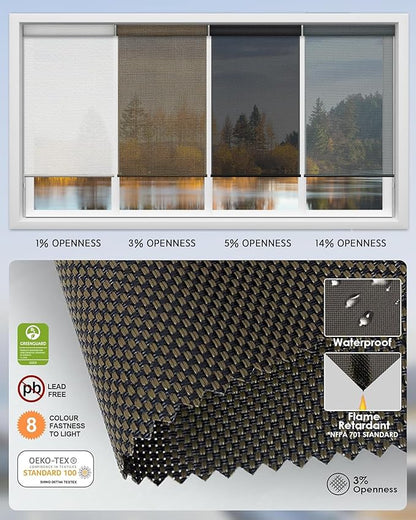 Yoolax Motorized Solar Shades Light Filtering Motorized Blinds with Remote Smart Blinds Work with Alexa, Google, Flame Retardant Roller Shades for Windows, Customized (3% Openness Greyish Brown)