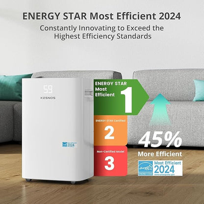 Kesnos 4500 Sq. Ft Dehumidifier for Home with Drain Hose -Ideal for Basements, Bedrooms, Bathrooms, Laundry Rooms -with Intelligent Control Panel, Front Display, 24 Hr Timer and 0.69 Gallon Water Tank