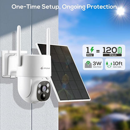 Kittyhok Solar Security Cameras Wireless Outdoor, 360° Pan & Tilt Home Security Camera, No Subscription, 2K Clarity, Color Night Vision, WiFi6 NVR with 64GB microSD Card, Local Storage, 5G & 2.4G WiFi