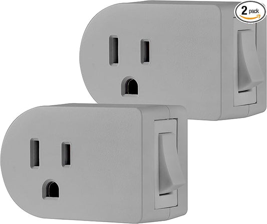 UltraPro Grounded Power Switch, 2 Pack, Outlet Extender, 3 Prong, for Indoor Lights and Small Appliances, Energy Efficient Adapter, Space Saving Design, UL Listed, 47943 , Grey, Pack of 2