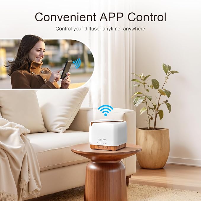 ASAKUKI Essential Oil Diffuser for Home, Smart WiFi 700 ml Humidifier, Connect with Alexa and Google Home, Phone App & Voice Control, Customized Schedule Timers and LED Light, Gift for Mom - Yellow