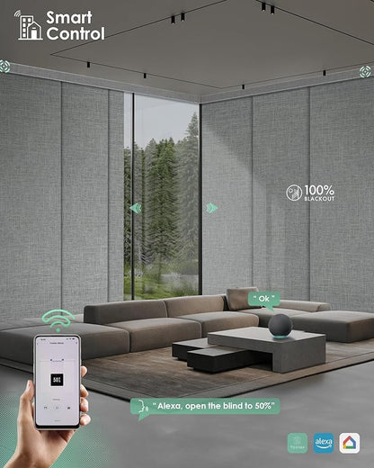 Yoolax Custom XL Smart Sliding Door Blinds, Motorized Sliding Panel Blinds Compatible with Alexa, Blackout Vertical Blinds for Glass Doors, Patio Doors, Closet Doors, Fabric-Smoky Grey