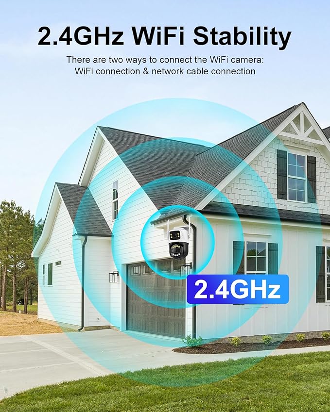 6MP Dual Lens Wireless Outdoor Security Camera Outdoor, WiFi Home Survaillance Camera, PTZ, 355°Pan, 90° Tilt, Human Detection & Auto Tracking, 2-Way Audio, IP66, 24/7 Recording,Night Vision
