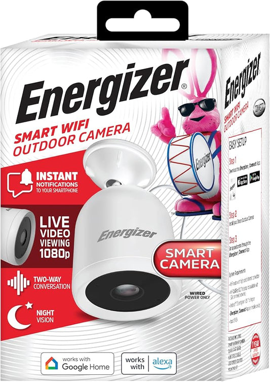 Energizer Smart Outdoor 1080P Security Camera with 2-Way Audio, Night Vision, Instant Alerts, Cloud Storage, Remote Access, Voice Control Compatible with Alexa & Google Assistant, Black