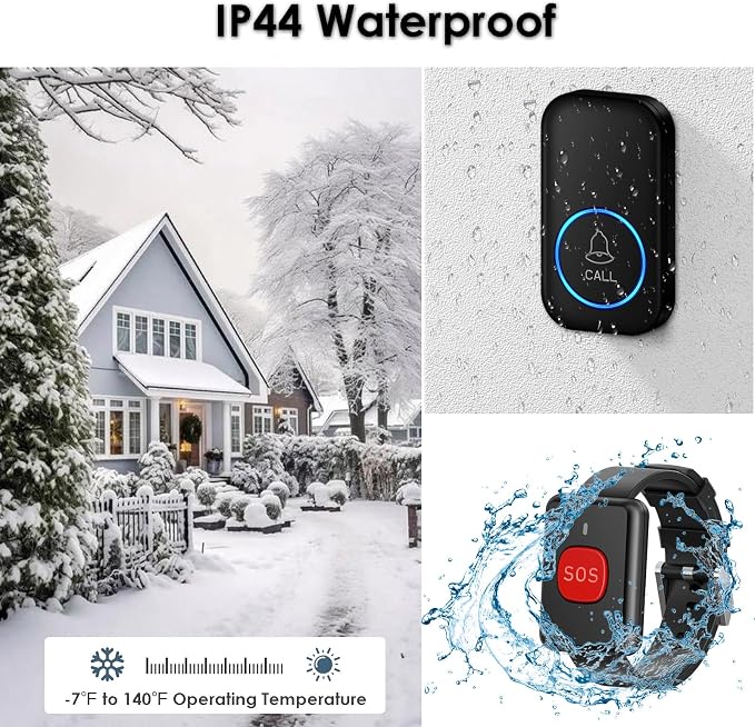 FullHouse Caregiver Pager Wireless Call Button Emergency Wristband | 1000+ Feet Range, Senior Alert Button to Call Family, Monitoring Calling System for Patient/Disabled at Home, IP55 Waterproof