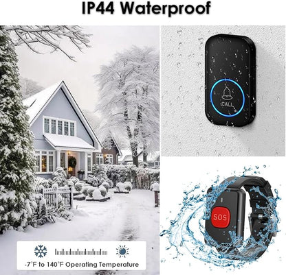 FullHouse Caregiver Pager Wireless Call Button Emergency Wristband | 1000+ Feet Range, Senior Alert Button to Call Family, Monitoring Calling System for Patient/Disabled at Home, IP55 Waterproof