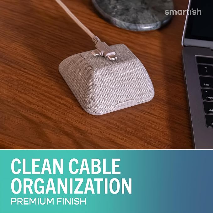 Smartish Magnetic Cord Holder, Cable Wrangler, Nightstand & Desk Organizer | Holds 5 Cords, 2 Cable Clips, Weighted Base, Charger Keeper, Phone Charging Cable Management, Home Office Accessories, Beige