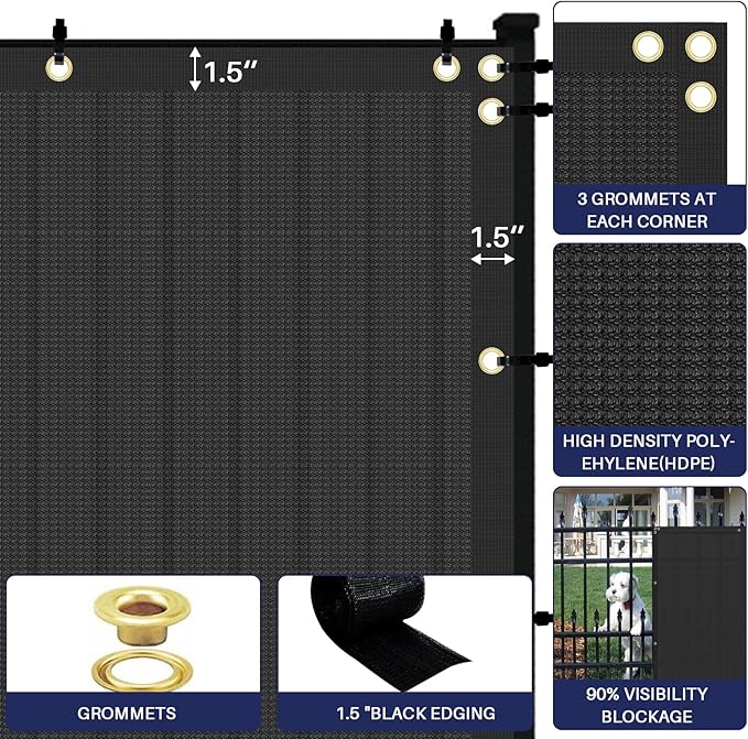 Windscreen4less Privacy Fence Screen Heavy Duty Windscreen Fencing Mesh Fabric Shade Net Cover with Brass Grommtes for Outdoor Wall Garden Yard Pool Deck, 6'x297' Black