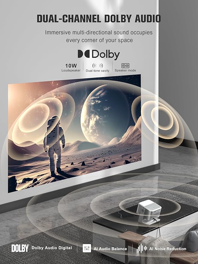 【Official Licensed Google TV】4K Smart Projector with WiFi and Bluetooth, VOPLLS Outdoor Projectors with Dolby/Auto Focus, Portable Movie Phone Wireless Gaming Wifi Proyector for Bedroom/Home/Ceiling