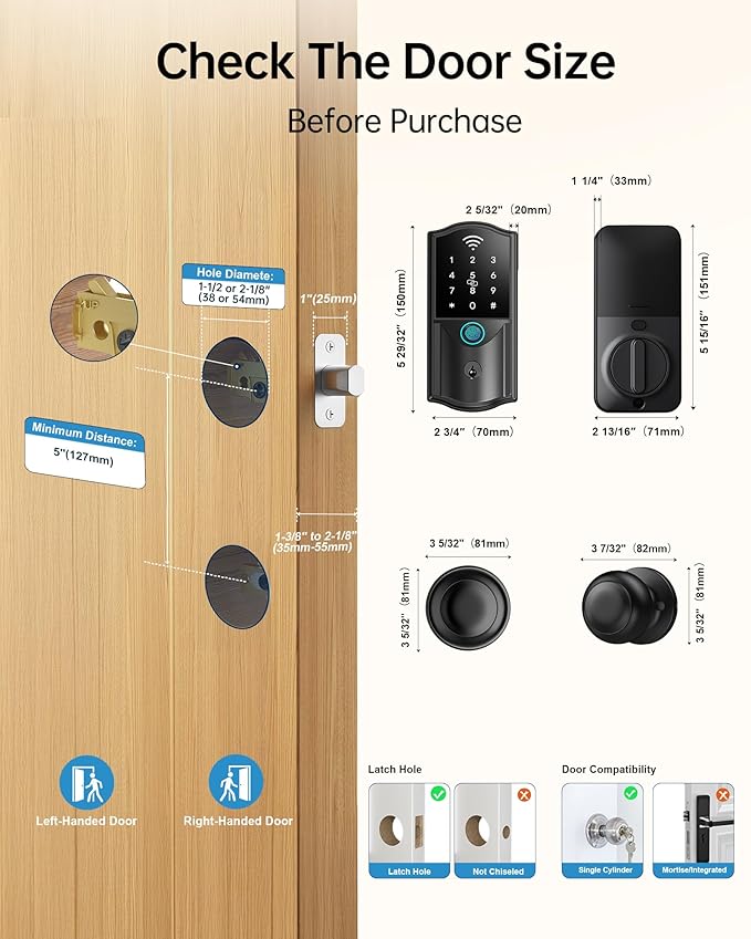 Built-in WiFi Smart Lock with 2 Knobs - Firstriver Fingerprint Keyless Entry Door Lock Set for Front Door, App Control, Keypad Deadbolt, Auto Lock, Compatible with Alexa & Google Assistant, Black