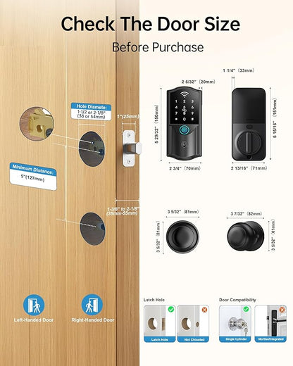 Built-in WiFi Smart Lock with 2 Knobs - Firstriver Fingerprint Keyless Entry Door Lock Set for Front Door, App Control, Keypad Deadbolt, Auto Lock, Compatible with Alexa & Google Assistant, Black