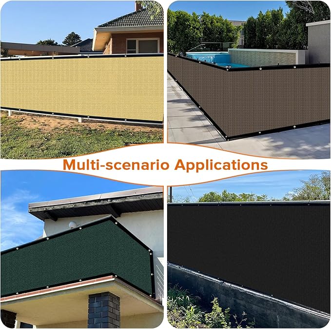 6ftx50ft Fence Privacy Screen Heavy Duty 170 GSM Windscreen & Dustproof Fabric Privacy Screen Covering Mesh Fencing for Outdoor Patio, Balcony, Pool Deck, Black