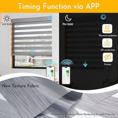 Persilux No Drill No Tools Smart Zebra Blinds, Dual Layer Privacy for Day and Night, Automatic Zebra Drilless Blackout Shades for Windows, Thermal Insulated,Custom Sizes,Bella Light Gray, RS20288-7
