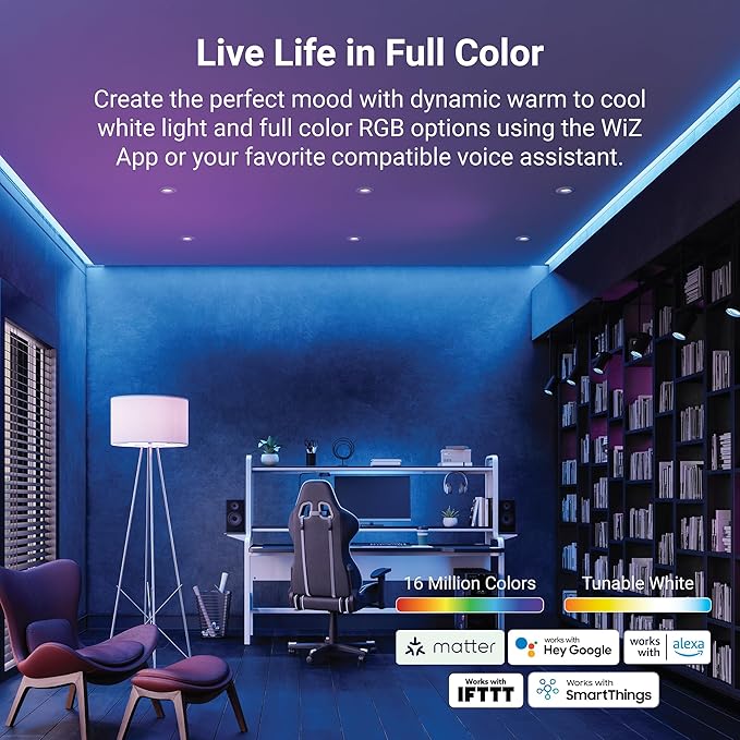 HALO 6” Smart Wi-Fi Canless LED Light Powered by WiZ Pro, Dimmable Full Color w/Adjustable Gimbal, SpaceSense, Smart Home-Ready - RAWZC610