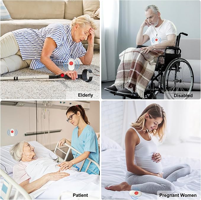 Call Button for Elderly at Home, Caregiver Pager | Fall Alert Devices for Elderly 500+ft for Home/Elderly/Pregnant Women/Disabled, 3 Receivers+2 Transmitters