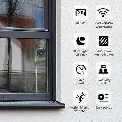 INFIYA 2K No Drill Window Camera-2 Pack 2.4Ghz & 5Ghz WiFi Dome Cameras for Home Security for Indoor & Outdoor Monitoring, Color Night Vision, Human Detection, 24/7 Recording, Ideal for Apartment, K1