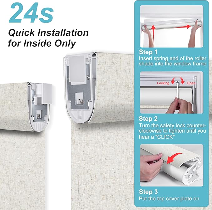 BERISSA Motorized Blinds with Remote,No Drill Dual-Control(Manual + Remote) Automatic Roller Blinds for Indoor Windows,Linen Fabric,Electric Shades for Windows Home Office,Custom Color,Custom Size