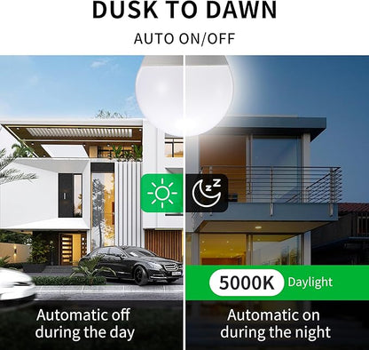 Qualilux Dusk to Dawn Light Bulbs, Auto On/Off Light Sensing LED Bulbs Outdoor, Daylight, Small A15 4-Pack, 5W 450LM 40W Equivalent, HQ-H031