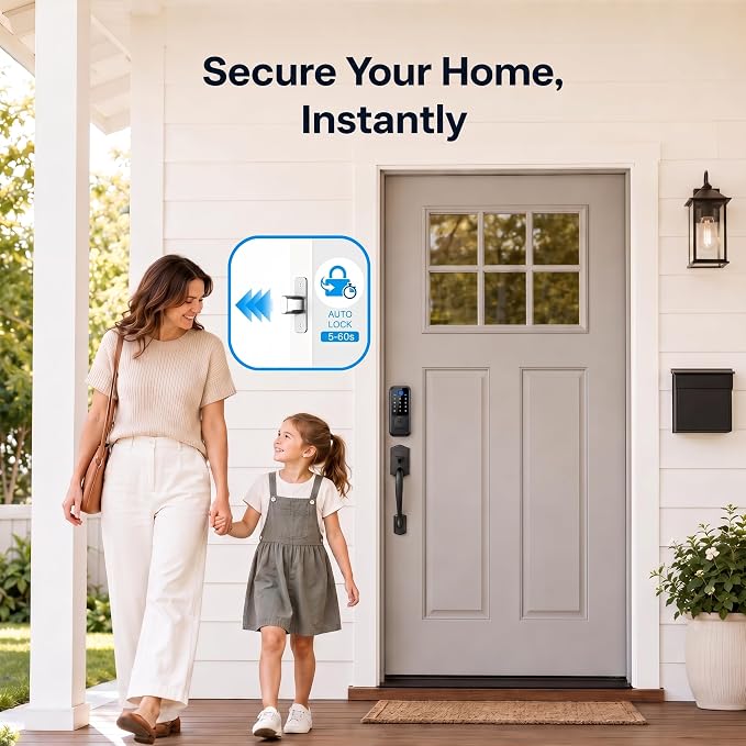 WiFi Smart Door Lock - Keyless Entry Door Lock for Front Door, Fingerprint Door Lock with App Control, 5-in-1 Touchscreen Deadbolt with 6 Keys & 2 NFC Cards, Built-in 2.4G WiFi