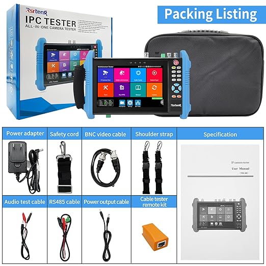 Rsrteng CCTV Camera Tester, 8K 32MP IP Camera Tester with POE++ Max 90W 8MP CVI TVI AHD SDI CVBS Camera Tester 7inch IPS Touch Screen CCTV Tester Support SFP, WiFi HD IPC Tester IPC-9800ADHS Pro