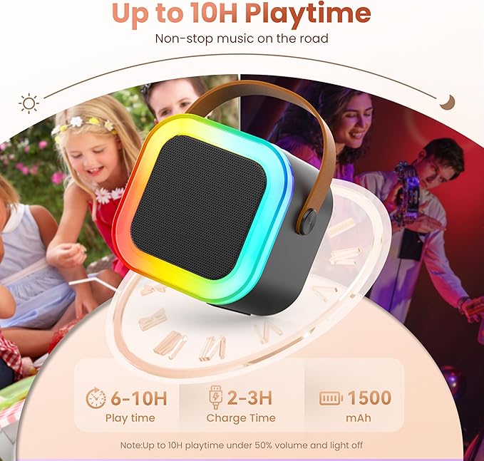 Mini Karaoke Machine for Kids Adults, 2026 TOP Birthday Gifts for Girls Boys 3,4,5,6,7,8+Year Old Toddler Toys, Portable Bluetooth Speaker with 2 Wireless Karaoke Microphones Player (Black)