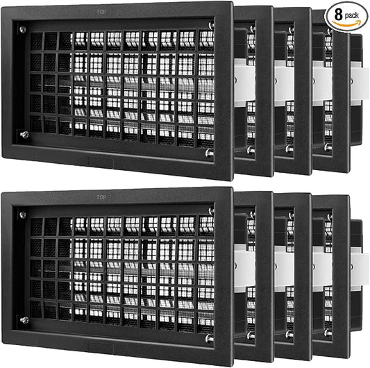 Crawl Space Foundation Vent Cover Automatic 8x16 Inch, Black 8 Pack | Auto Open/Close at 40°F-70°F, Freeze Protection & Energy Saving, DIY Replacement for House, Mobile Home & Skirting, Plastic