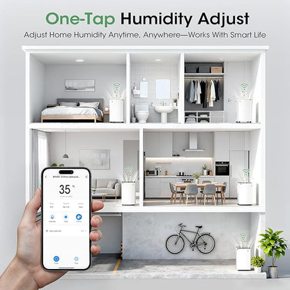 2500 sq.ft Dehumidifier for Basement, Smart APP WiFi Control,35 Pint Dehumidifiers for Home with Drain Hose, 24H Timer & Child Lock, Quiet & Eco, Ideal for Large Rooms, Bathroom, Bedroom，Pure white