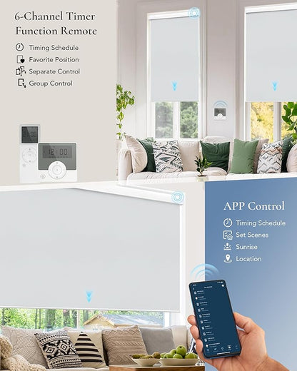 Motorized Blinds Compatible with Alexa Google Custom to 115" Width 100% Blackout Smart Blind Automatic Large Window Roller Shades Remote Control Vinyl Light Grey