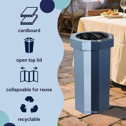 happimess Fleur 25 Gal Trash Can Bin, Tide Pool Blue/Denim Blue, Set of 2