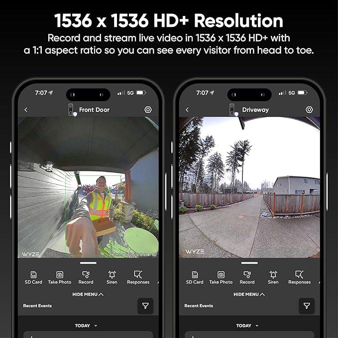 Wyze Battery Video Doorbell Wireless Camera, 1536x1536 HD+ with Color Night Vision, 2-Way Audio, 1:1 Head-to-Toe View, Person/Vehicle/Package Monitor, Wire-Free/Wired Option (Renewed)