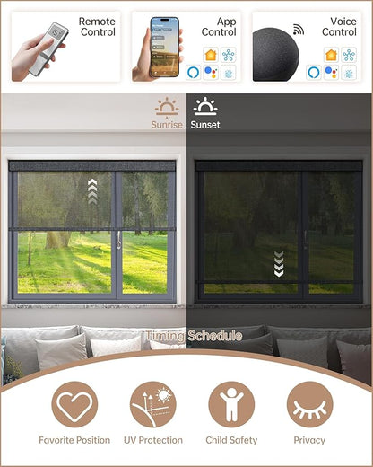 Kincmo Motorized Blinds with Remote, Light Filtering Roller Shades Work with Apple Homekit,Alexa,Google Home, Custom Electric Blinds with App,Voice Control (50% Blackout Eclipse Heather Grey)
