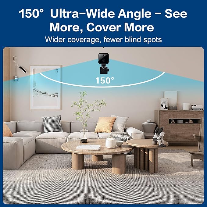 Indoor Camera Wireless Battery Powered, 32GB SD Card, Long Battery Life, 2K Tiny Camera, 2.4Ghz WiFi Cameras for Home Security, 150°Remote Viewing, Night Vision, Motion Detection