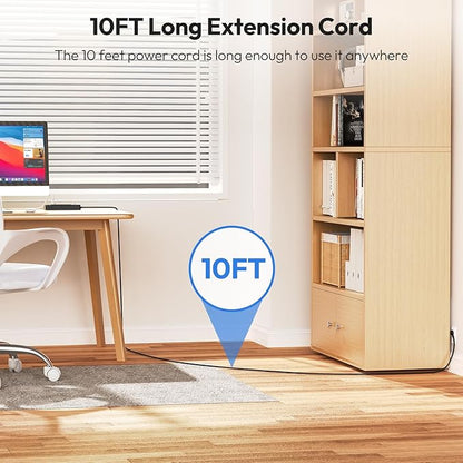 NTONPOWER Long Cord Power Strip 10 FT, Extension Cord with 12 Outlets & 4 USB Ports (2 USB C), 3 Side Multiple Outlet Extender, Flat Plug Wall Mounted for Home Office