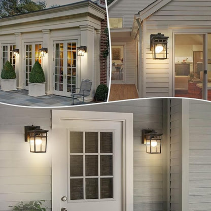 Outdoor Wall Lantern with GFCI Outlet, Dusk to Dawn Outdoor Lighting with Clear Glass Shade, Waterproof Outside Porch Lights for House Garage Front Door, Bulb Included (Black with Brushed Gold)