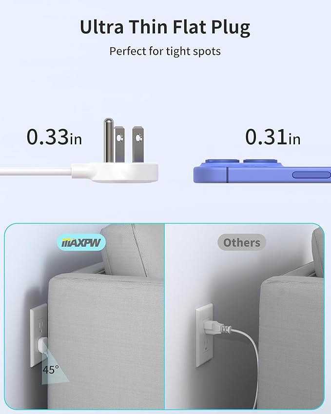 Power Strip, Surge Protector with 14 Outlets and 4 USB Ports (2 USB C), 10 Ft Flat Plug Extension Cord, 1700 Joules, Wall Mount for Home, Office, Dorm, White