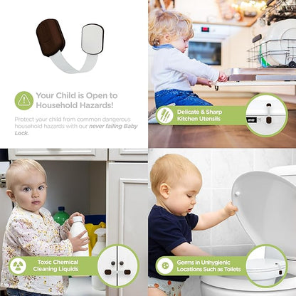 Baby Proofing Child Safety Locks (12 Pack) by Skyla Homes - The Safest, Quickest and Easiest 3M Adhesive Cabinet Latches, No Screws & Magnets, Multi-Purpose for Furniture, Kitchen, Ovens, Toilet Seats