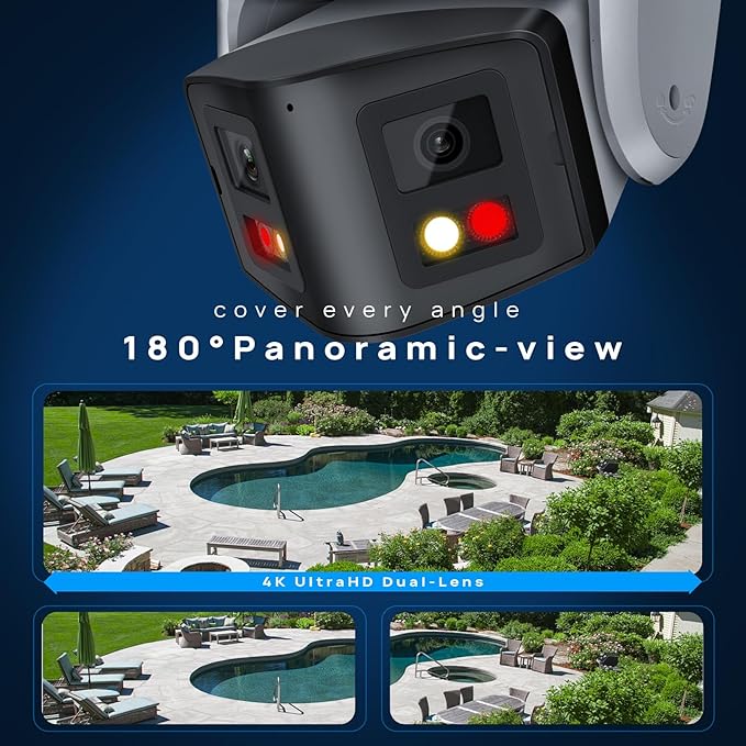 VIKYLIN 180° Dual-Lens 4K 8MP PoE IP Security Panoramic Turret Camera,Two Way Audio, AI Human Vehicle Detection Trigger Color Night Vision, SD Card (512GB),NDAA Complaint