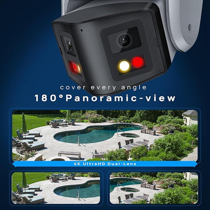 VIKYLIN 180° Dual-Lens 4K 8MP PoE IP Security Panoramic Turret Camera,Two Way Audio, AI Human Vehicle Detection Trigger Color Night Vision, SD Card (512GB),NDAA Complaint