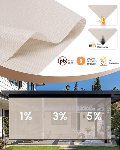 Kincmo Motorized Outdoor Shades for Patio Porch, Custom Outdoor Motorized Blinds with Remote, Waterproof & Windproof Patio Shades Work with Apple Homekit,Alexa,Google (1% Openness Beige)